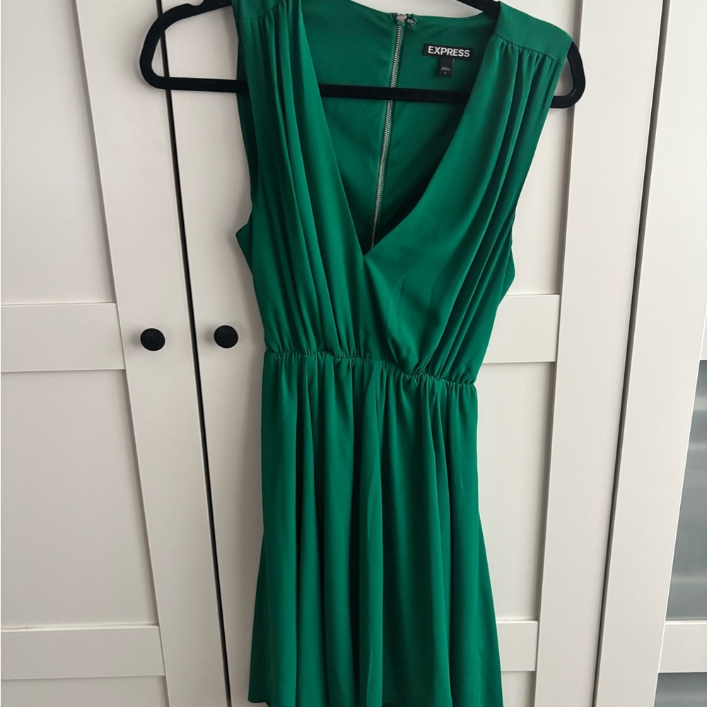 Express Emerald Green V-Neck Mini Dress with open lower back